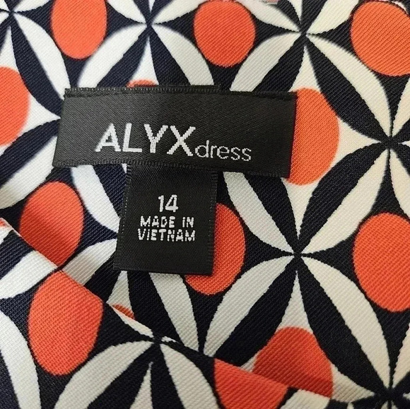 Alyx Sheath Dress Navy Orange Bright Geometric Sleeveless - Picture 6 of 10
